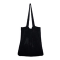 Minimalist black crochet tote bag featuring intricate openwork knit texture and long handles - Black