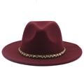 Close-up of wine red wool jazz fedora with bohemian beaded band on a white background - M (56-58cm) / Burgundy