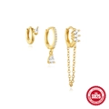 Juego de pendientes de plata S925 con borlas de pétalos y circonitas blancas en oro - Plata 925 / Dorado #3