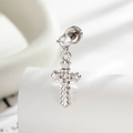 Polished silver cross drop earring with sparkling round gemstones for men and women - Filigree Cross (Single)
