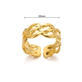 Adjustable golden wave ring with woven texture and 20mm diameter measurement detail - Triple Layer Woven Opening Style / Gold