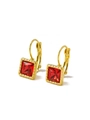 Detailed macro shot of 14K gold titanium earrings featuring square red zircon stones - Light Red (HE45446D3A1)