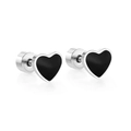Clous d'oreilles cœur noir minimalistes en acier inoxydable poli pour femmes mode - Noir Argenté