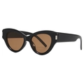 Vintage black cat-eye sunglasses with amber lenses and silver metal temple accents - Black Frame Tea Lens (Plastic Joint)