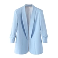 Dames lichtblauwe casual blazer met revers en opgerolde mouwen in platte weergave - Hemelsblauw