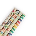 Set of 4 vintage kraft birthday wrapping paper rolls with artistic slogans and stripes - TDS10286-Birthday Mixed 4-Roll Set