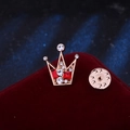 Golden crown lapel pin with red square gemstone and clear rhinestones for men's suits - Red Rhinestone (Gold Base)