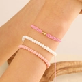 Three-piece handmade woven beaded bracelet set for women in pink and white tones - White/Pink (7917)