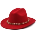 Red wool felt fedora cowboy hat with decorative gold chain link band accessory - M (56-58cm) / Red