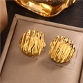 Detail view showing 18K gold-plated irregular textured earrings with 2.4cm dimensions - Irregular Round Wrinkle (E-278) / 18K Gold / Gold