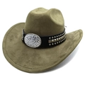 Olive green faux suede western cowboy hat with studded leather band and rhinestone buckle - M (56-58cm) / Army Green