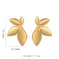 Detailed view of 18k gold stainless steel leaf earrings with exact size and weight specs - Matte Gold Leaf Earrings