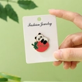 Cute panda with red apple enamel brooch pin animal metal badge for children accessories - No Worries Panda