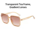 Square oversized sunglasses with transparent tea frame and gradient brown lenses - Transparent Tea Frame Gradient Tea Lens