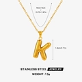 Golden stainless steel necklace featuring a 3D chubby balloon letter K pendant - Letter K