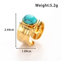Gouden brede roestvrijstalen ring met ovale turquoise steen en gehamerd textuurontwerp - TR020-Groot Blauw Ovaal