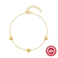 Elegant gold S925 sterling silver heart bracelet with cubic zirconia charms for women - Gold / 17+3cm