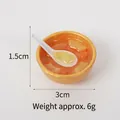 Miniature food keychain pendant featuring a 3cm golden bowl with resin syrup and spoon - 3cm Gold Bowl-No.3 (No Hook)