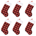 Lot de 6 chaussettes de Noël à carreaux rouges et noirs avec revers blancs doux - Grand Carreaux Rouge et Noir (Lot de 6)