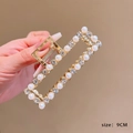 Pince à cheveux rectangulaire 9CM en alliage doré avec perles blanches et strass brillants - 112# Carré Perle Strass