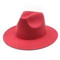Detail of red faux suede jazz hat showing fine stitching and classic wool felt texture - M (56-59cm) / Red Suede