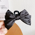 Elegant large black satin bow claw clip with high-gloss finish in French style - Satin Bow Claw Clip / Temperament Black