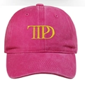 Detail of rose red washed cotton baseball cap with yellow TD letter embroidery - One Size / Rose Red