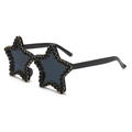 Detail showing hand-set black rhinestones on star-shaped rimless sunglasses frame - C11-Full Black