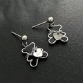 Black bear earrings with silver Love heart pendant in polished stainless steel set - Black Shell Bear Steel Color Stud Earrings