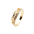 Detail of adjustable gold ring with heart, cross motifs and sparkling zircon pavé - Hollow Heart/Cross (CR0528CX)