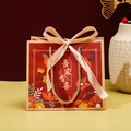 Red wedding gift bag featuring colorful floral patterns and a champagne silk bow - Small (18x16x10cm) / Golden Ribbon