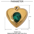 Macro detail of gold heart pendant with green gemstone including size measurements - YE580-3 (Gold Heart Green Stone)