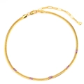 Detail of 18k gold-plated snake chain necklace featuring purple rectangular zircon stones - Purple Zirconia