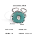 Offener Edelstahlring in Silber mit quadratischem Amazonit-Stein und gedrehtem Band - Quadratischer Stein-Silber (SR020104-S)