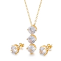 Conjunto de joyas de acero dorado con collar y pendientes de circonita redonda clara - Estilo Circonia Redonda (KS194148-HR) / Dorado (Blanco Redondo)
