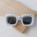Lunettes de soleil blanches carrées pour enfants avec strass arc-en-ciel et verres UV400 - Blanc