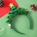 Serre-tête sapin de Noël lumineux avec pompons rouges et étoile dorée - Serre-tête LED Sapin de Noël