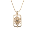 Goldene Evil Eye Kette mit blauem Zirkonia und geometrischem Anhänger für Damen - Hohler Rechteckiger Evil Eye Stil (CN001098YS)