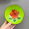 Hand-painted green coconut shell storage bowl with tropical hibiscus flower pattern - Hibiscus Flower