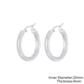 Polished silver titanium steel hoop earrings with 20mm inner diameter and 4mm thickness - Inner Diameter 20mm Thickness 4mm (KE105495-LO)