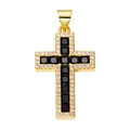 Golden cross pendant with square black gems and a sparkling clear zircon halo - Pendant 61 (Gold Pave Black Stone Cross)