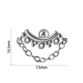 Boucle d'oreille chaîne papillon argentée avec zircons et barre acier de 13mm - #6 Chaîne Barre Courbée