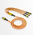 Orange braided 3-in-1 charging cable with USB-C, Lightning and Micro-USB metal connectors - 1.2m 66W High Power 3-in-1 (Bare Wire) / Gold