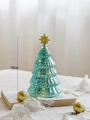 Blue glass Christmas tree with gold glitter, 18cm light-up festive tabletop ornament - Lake Blue Gold Glitter Star Style (9037)