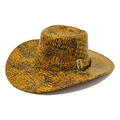 Vintage yellow cowboy hat with crocodile texture and adjustable black chin strap - One Size(56-58cm) / Yellow