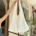 Gebroken witte kanten draagtas met bloemenpatroon en grote capaciteit schouderriem - Vest stijl tas / Wit