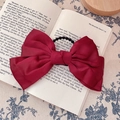 French vintage oversized wine red satin bow hair tie with premium silk texture finish - Bow Scrunchie / Red