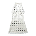 Polka dot satin dress with lace trim and halter neck design in white and black - S / White with Black Polka Dots