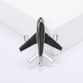 Spilla ad aereo minimalista in metallo argentato e smalto nero con finitura lucida - Stile Argento Nero (0930)