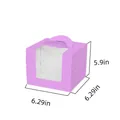 Purple cake packaging box with clear window and handle, 16x16x15cm with inner tray - 4 Inch Tall Purple With Tray